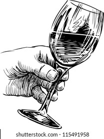 hand with wine