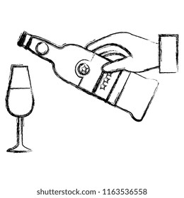 hand with wine bottle and cup