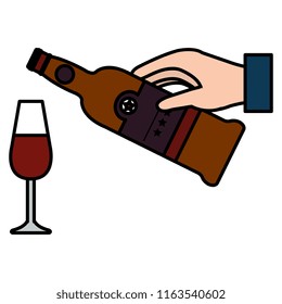 hand with wine bottle and cup