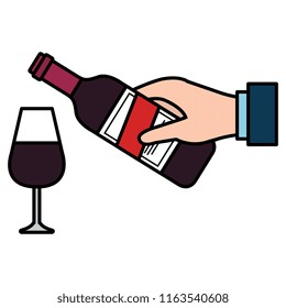 hand with wine bottle and cup