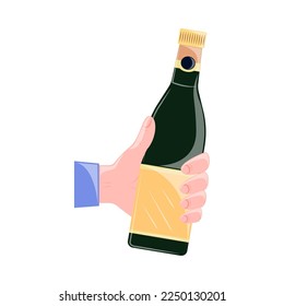 mano con icono de botella de vino aislado