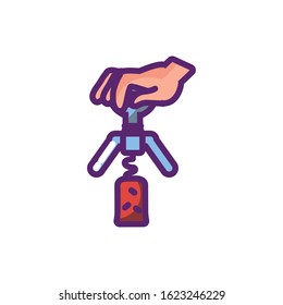 Hand with wine corkscrew design, Winery alcohol drink beverage restaurant and celebration theme Vector illustration
