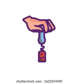 Hand with wine corkscrew design, Winery alcohol drink beverage restaurant and celebration theme Vector illustration
