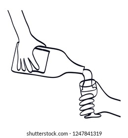hand with wine cup and bottle