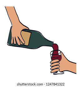 hand with wine cup and bottle