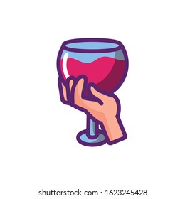 Hand with wine cup design of Winery alcohol drink beverage restaurant celebration and party theme Vector illustration