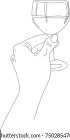 hand  with wine. vector illustration