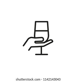 Hand with wineglass line icon. Holding, tasting, glass. Wine concept. Vector illustration can be used for topics like celebration, alcohol, party 