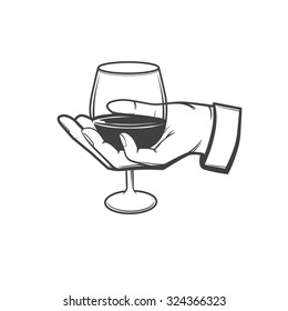 hand with a wineglass, sommelier concept, wine, simple illustration