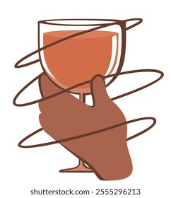 Hand with wineglass. Vector isolated illustration.