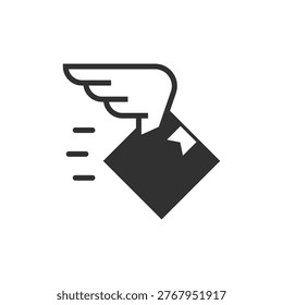 Hand with wings icon. Fast service and delivery speed. Monochrome black and white symbol