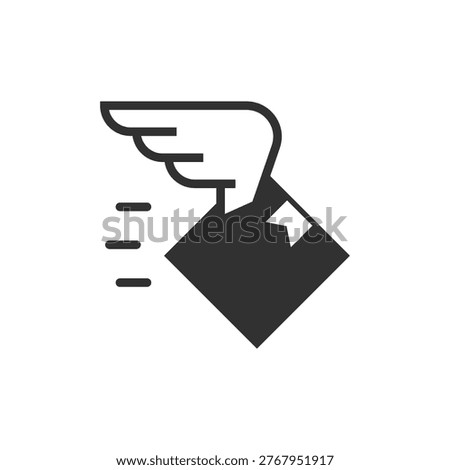 Hand with wings icon. Fast service and delivery speed. Monochrome black and white symbol