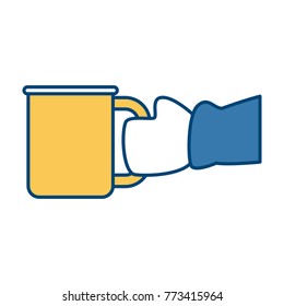 Hand with winter glove holding a mug