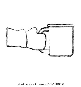 Hand with winter glove holding a mug
