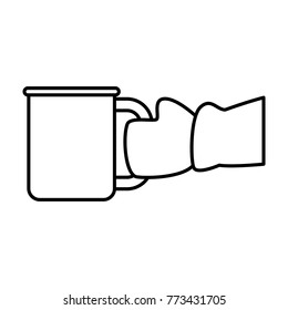 Hand with winter glove holding a mug
