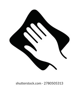 Hand wiping cleaning a surface with a cloth rag silhouette icon