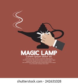 Hand Wiping The Magic Lamp Vector Illustration