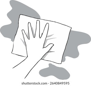 hand wiping a spill with a cloth, emphasizing cleanliness, hygiene, and safety practices in a workspace or home