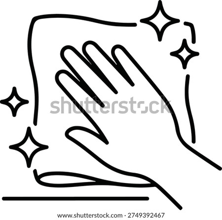 Hand wiping surface with cleaning cloth vector line icon for hygiene