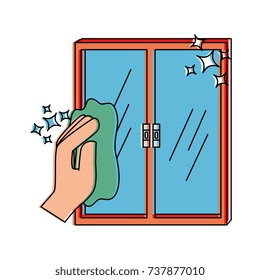 hand wiping window with cloth