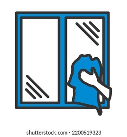 Hand Wiping Window Icon. Editable Bold Outline With Color Fill Design. Vector Illustration.