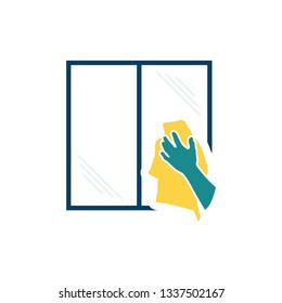 Hand wiping window icon. Flat color design. Vector illustration.
