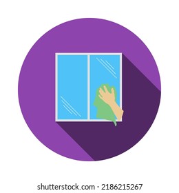 Hand wiping window icon. Flat color design. Vector illustration.