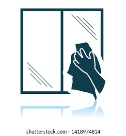Manuelles Abwischen des Fensters. Schattenreflektionsdesign. Vektorgrafik.