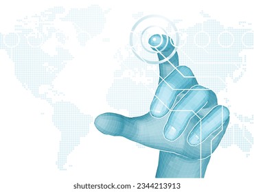 Hand wireframe selecting 3D world technology concept