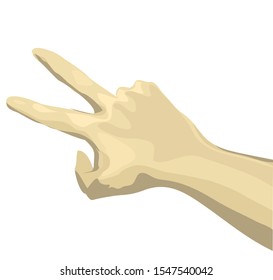 hand wirts in shape "v" like victory or number two on white background