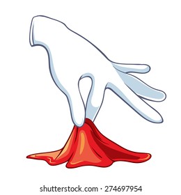 the hand of the wizard holds red kerchief