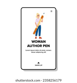 hand woman author pen vector. book business, write notepad, writer office hand woman author pen web flat cartoon illustration