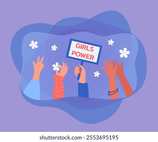 Hand of woman holding girl power sign. Female community empowering girls flat vector illustration. Women rights, empowerment, feminism concept for banner, website design or landing web page