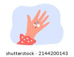 Hand of woman holding medical pills. Female patient taking antibiotic, painkiller, antidepressant medications to treat diseases flat vector illustration. Doctors prescription, pharmacy store concept