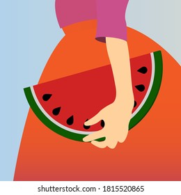 Hand of a woman holding a watermellon shaped bag