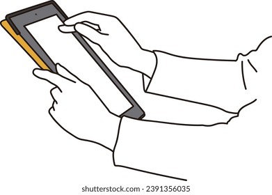 Hand of a woman operating a tablet