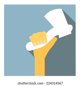 hand with Wood cutting ax 