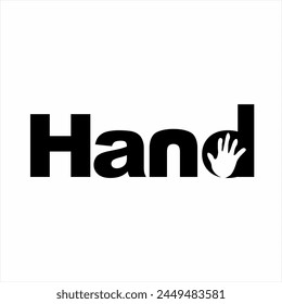"Hand" word design with letter D palm illustration.