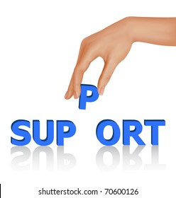 Hand with word Support. Business concept. Vector illustration.