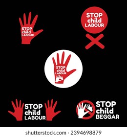 Hand and the words "Stop child labor". World Day against child labor June 12 banner Poster flayer template design illustration. Stop child labor banner.