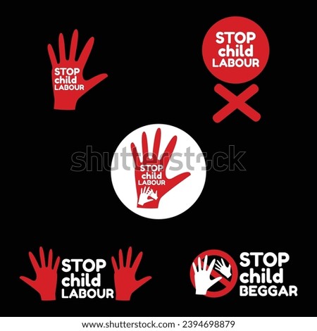 Hand and the words "Stop child labor". World Day against child labor June 12 banner Poster flayer template design illustration. Stop child labor banner.