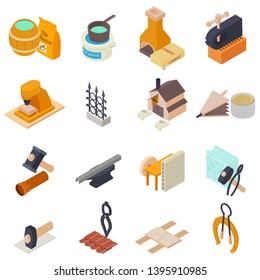 Hand work icons set. Isometric set of 16 hand work vector icons for web isolated on white background