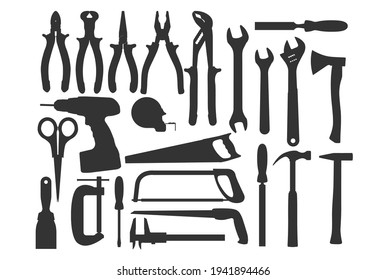 Hand work tools silhouette set, vector