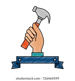 hand worker with hammer tool isolated icon