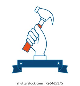 hand worker with hammer tool isolated icon