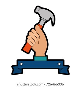 hand worker with hammer tool isolated icon