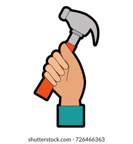 hand worker with hammer tool isolated icon