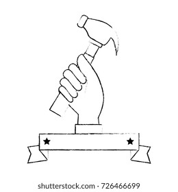 hand worker with hammer tool isolated icon