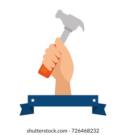 hand worker with hammer tool isolated icon