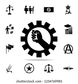 Hand of worker and mechanism icon. Detailed set of communism and socialism icons. Premium graphic design. One of the collection icons for websites, web design, mobile app